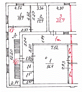 План БТИ с красными линиями нежилого здания