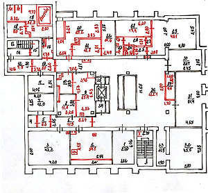 План БТИ с красными линиями нежилого здания