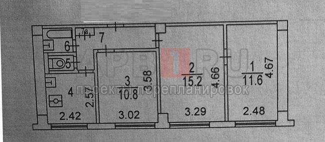 План БТИ 3 комнатной квартиры в 1МГ-601Д