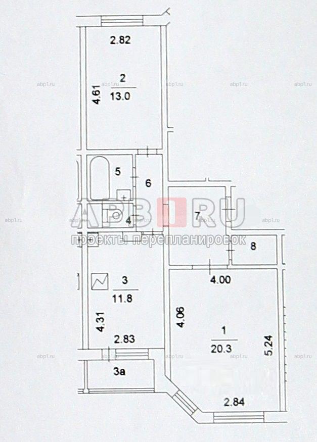 План БТИ 2 комнатной квартиры в серии ИП-46С
