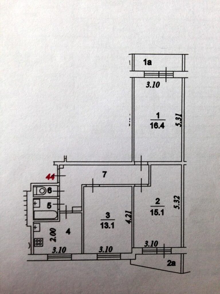 План БТИ трехкомнатной квартиры серии ii-57