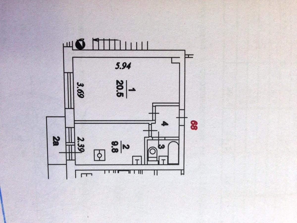 План БТИ однокомнатной квартиры серии II-18 Планировка с размерами