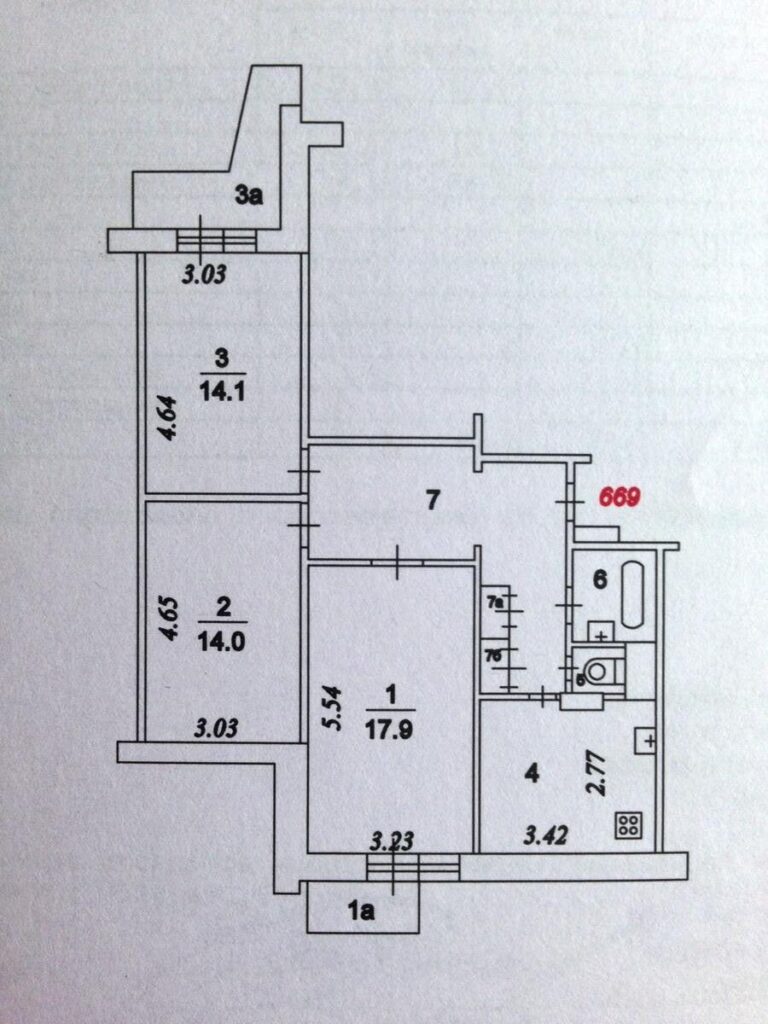 п-3 планировка с размерами 3х комнатной