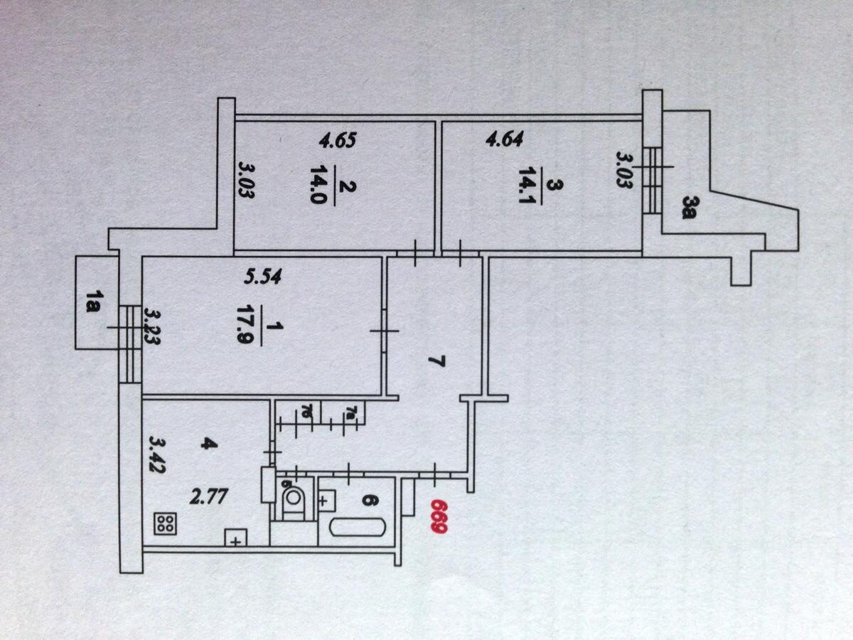 п-3 планировка с размерами 3х комнатной