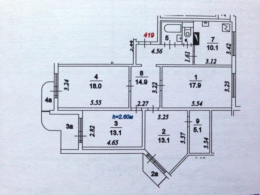 планировка 4-комнатной квартиры п-3м с размерами