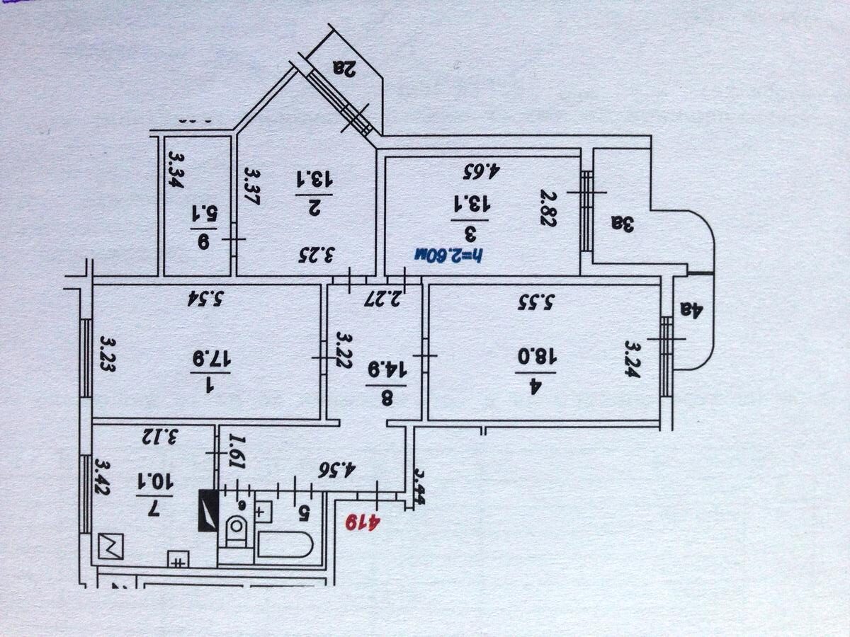 планировка 4-комнатной квартиры п-3м с размерами