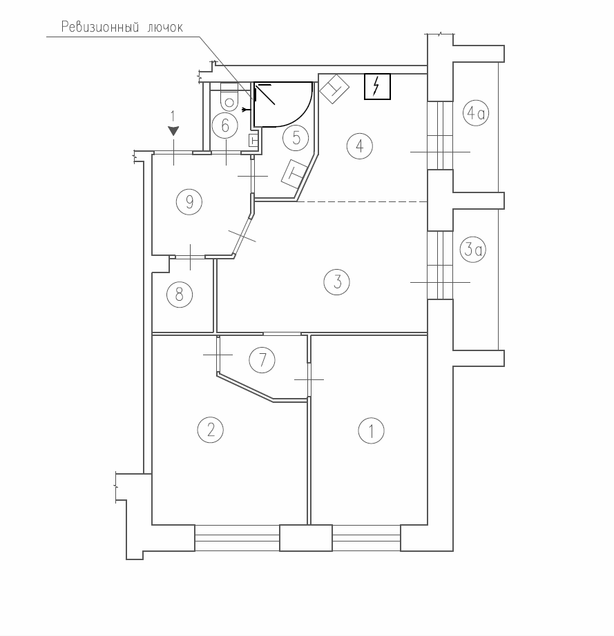 Перепланировка по расширению санузла в трех-комнатной квартиры, план после