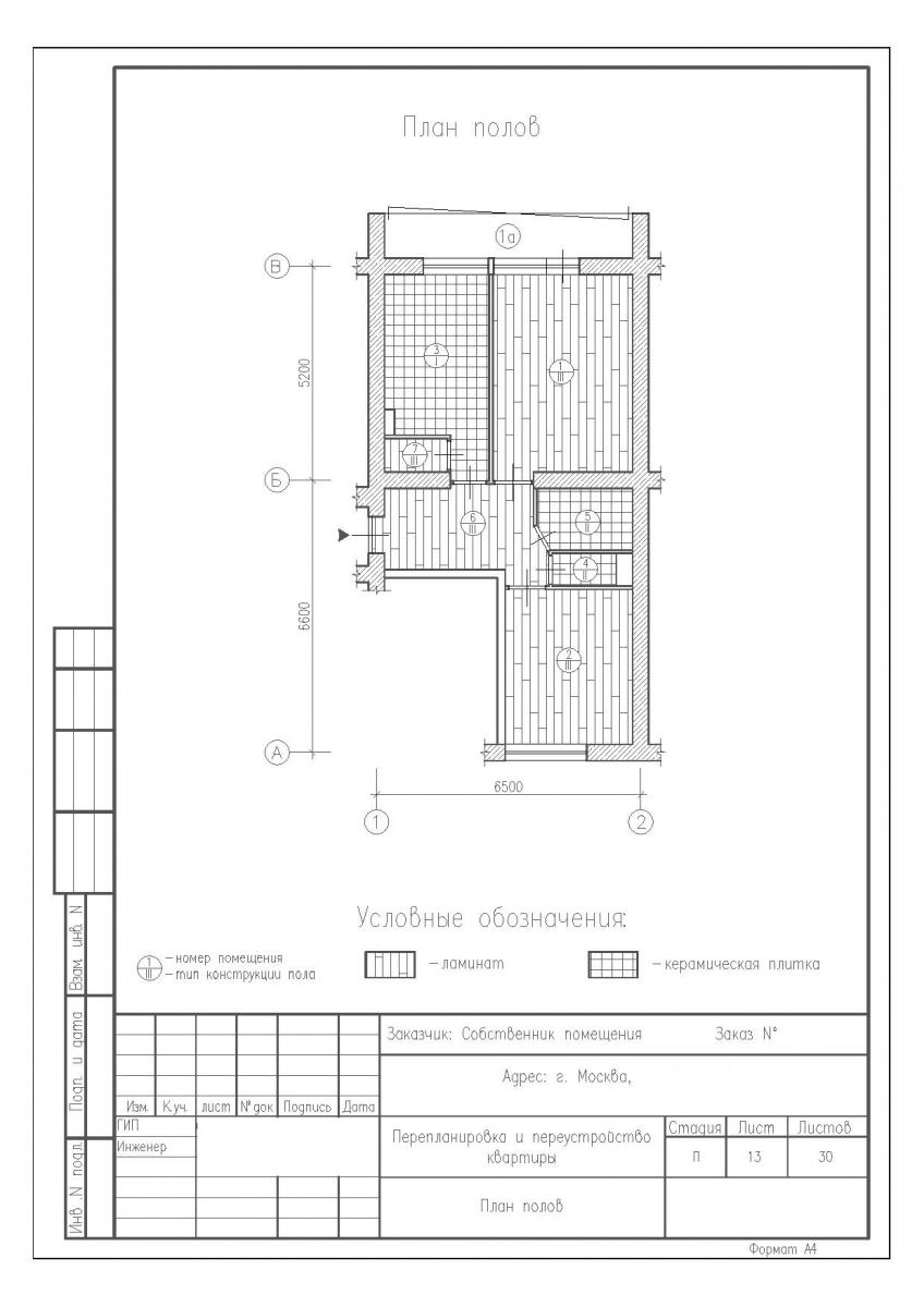 Перепланировка двухкомнатной квартиры в доме серии II-68, план полов