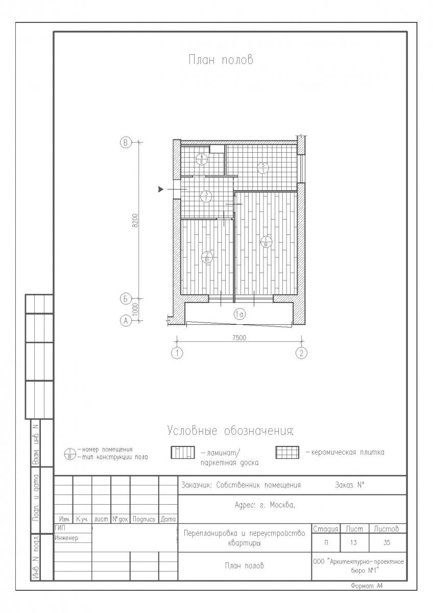 Перепланировка двухкомнатной квартиры в доме серии II-68, план полов