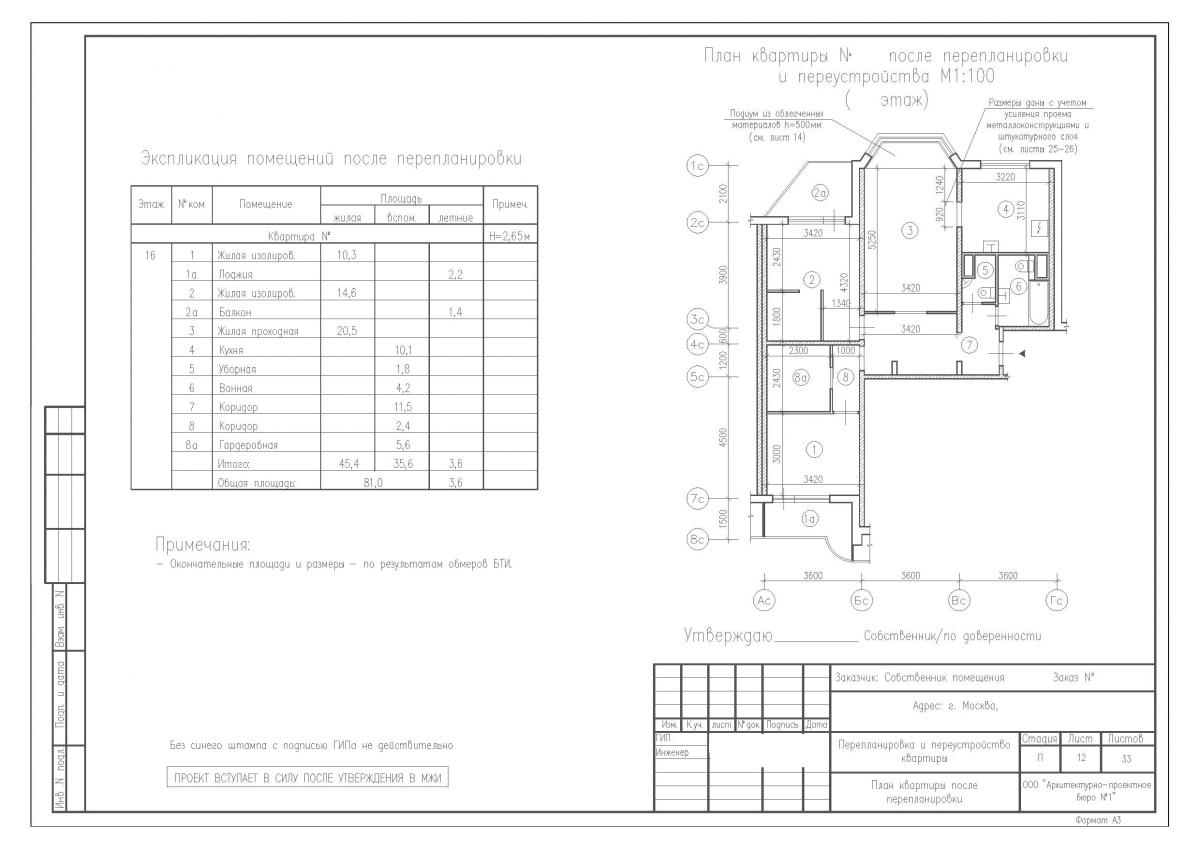 Перепланировка трехкомнатной квартиры в доме серии П44Т, план после