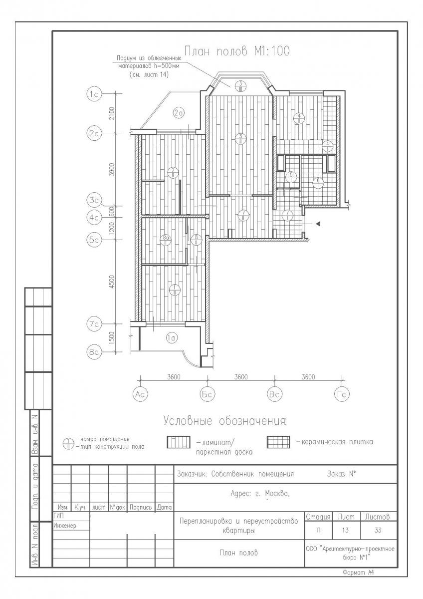 Перепланировка трехкомнатной квартиры в доме серии П44Т, план полов