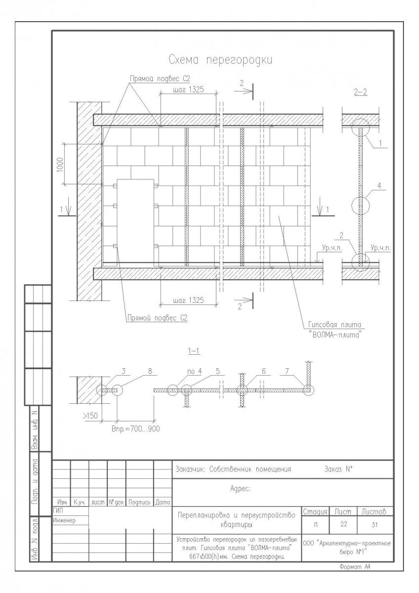Перепланировка квартиры со свободной планировкой, схема перегородки