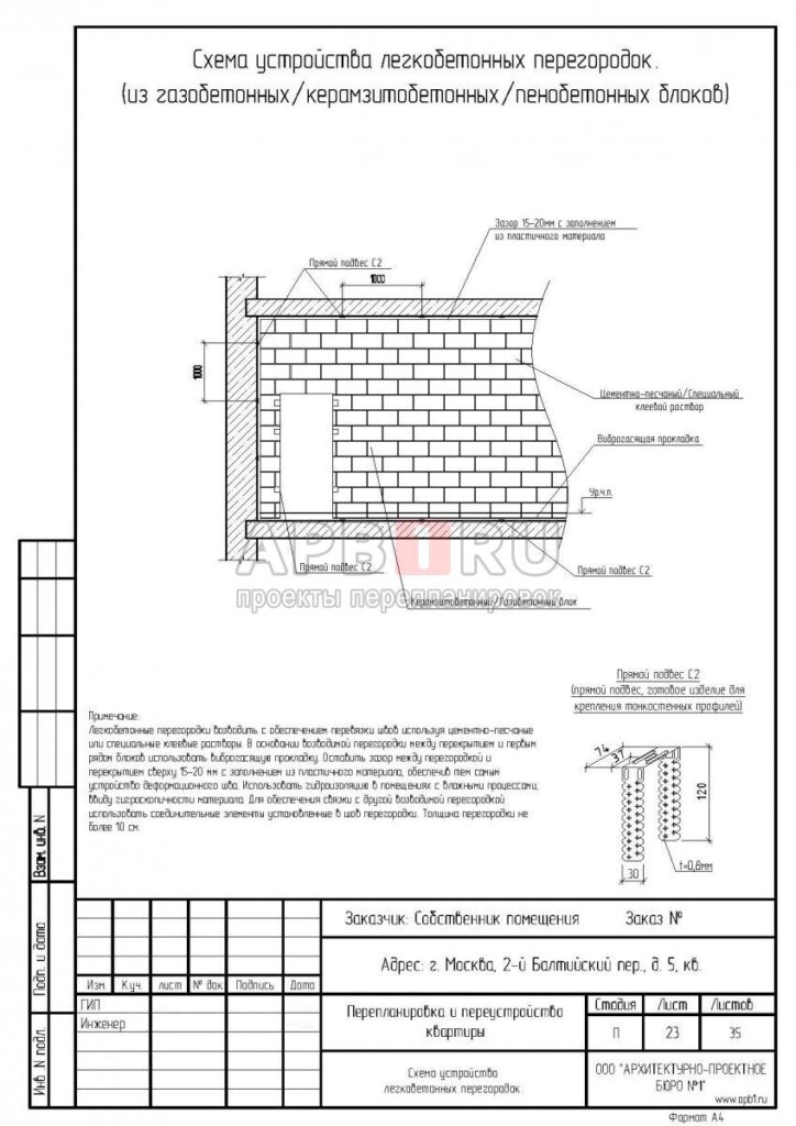 Проект перепланировки двухкомнатной квартиры в серии II-28, устройство перегородок