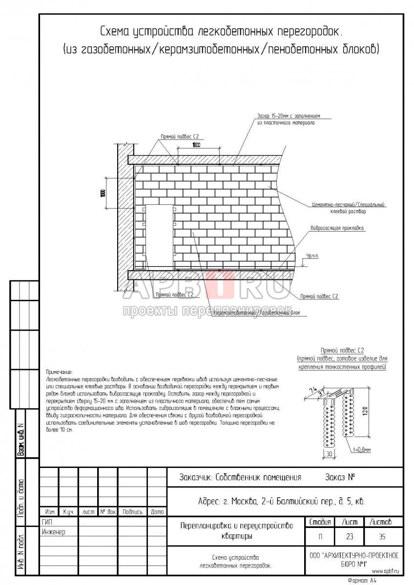 Проект перепланировки двухкомнатной квартиры в серии II-28, устройство перегородок