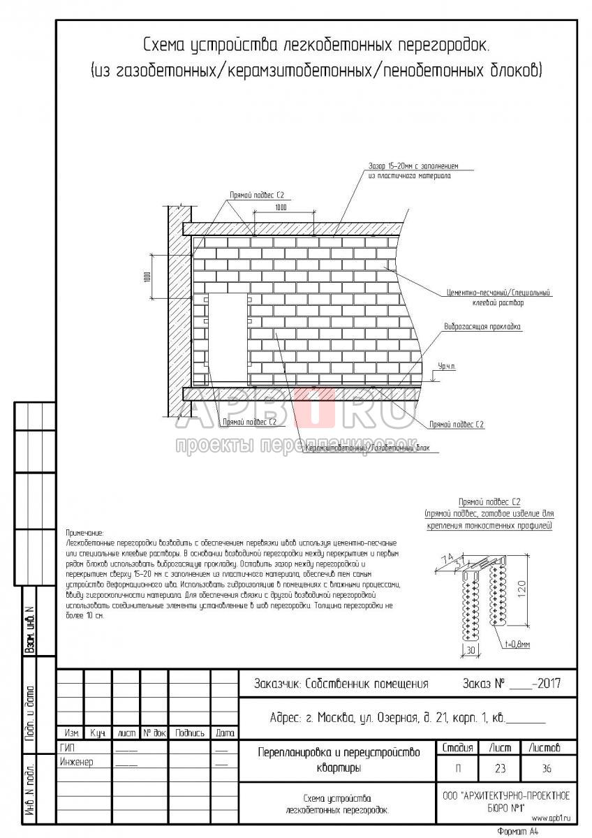 Проект перепланировки для квартиры серии II-68-01, схема устройства перегородок
