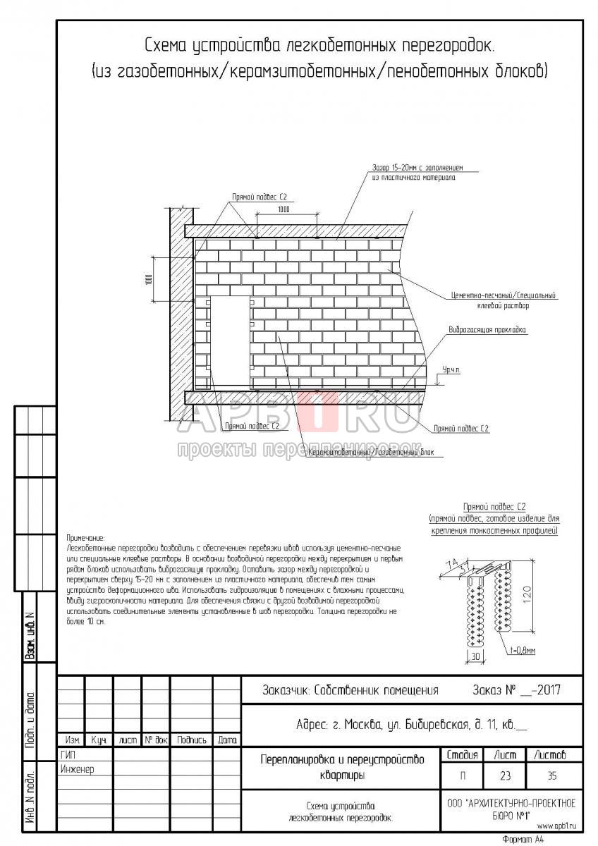 Проект перепланировки трехкомнатной квартиры в доме серии II-68-01, схема устройства перегородок