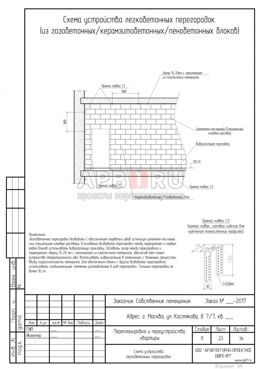Проект перепланировки двухкомнатной квартиры в кирпичном доме, схема возведения перегородок