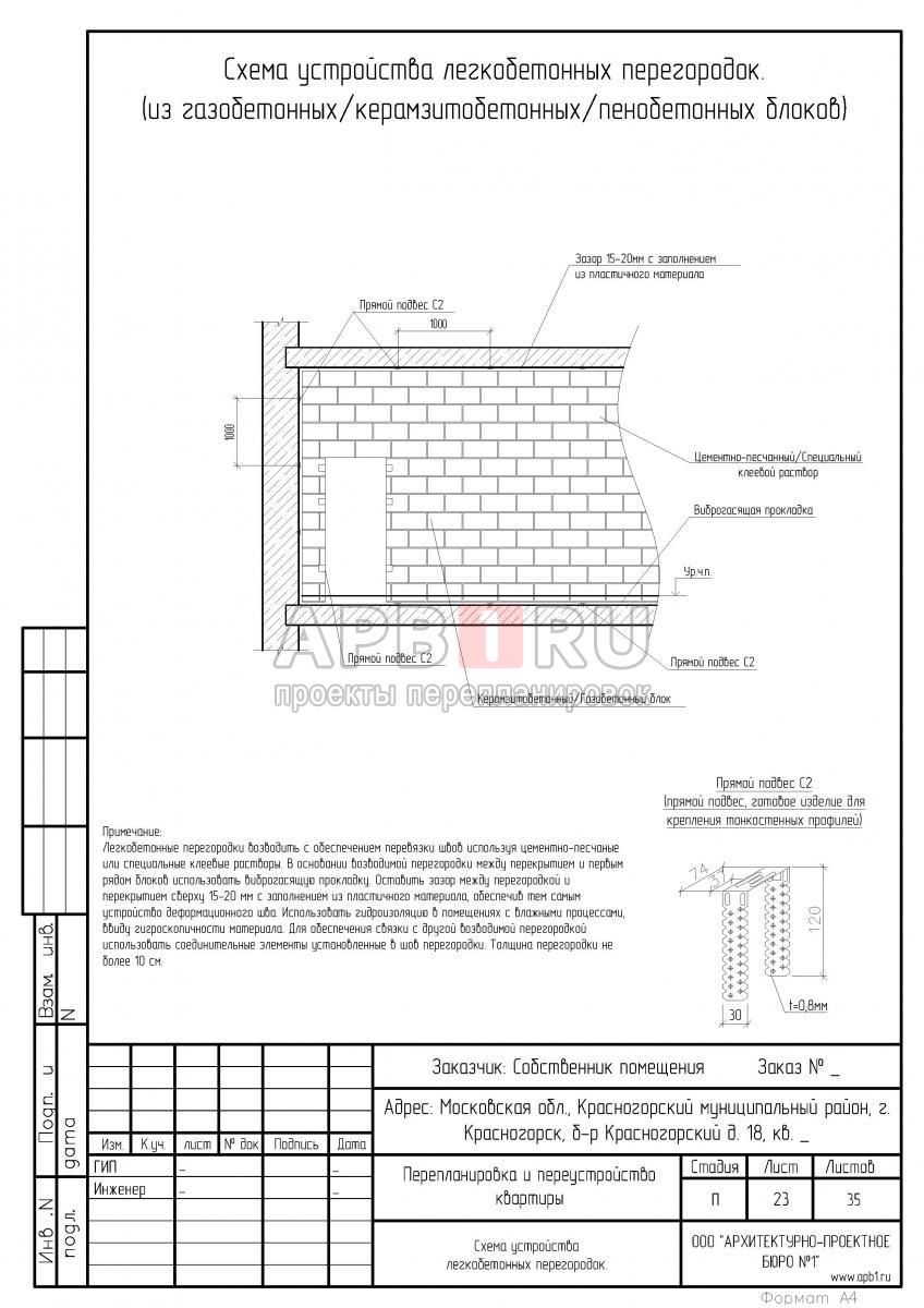 Проект перепланировки квартиры в доме серии И-155 в Красногорске, схема устройства перегородок