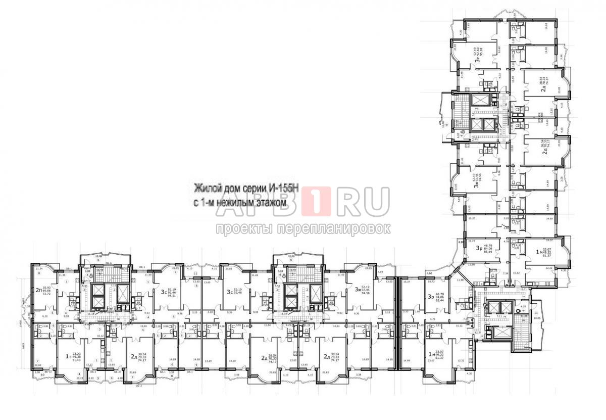 План этажа И-155Н с размерами