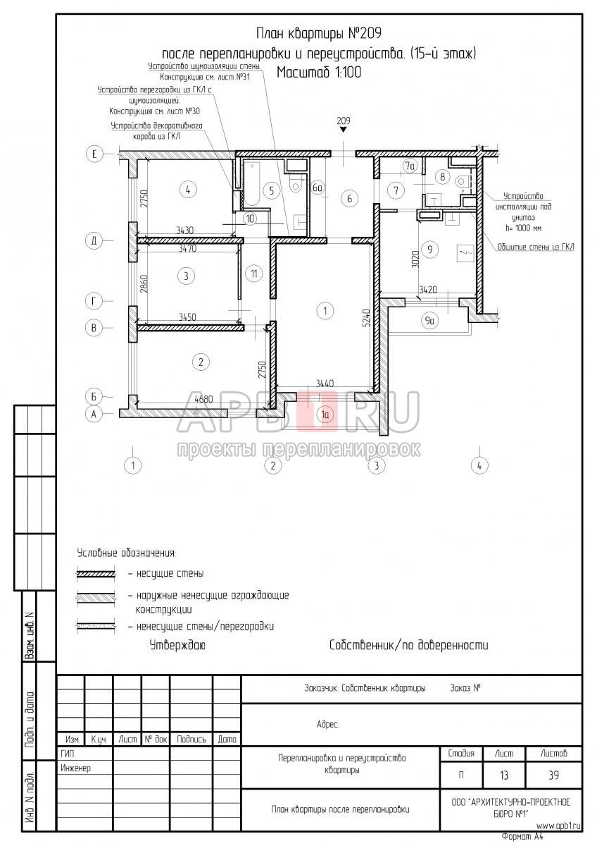 Проект перепланировки четырехкомнатной квартиры в панельном доме