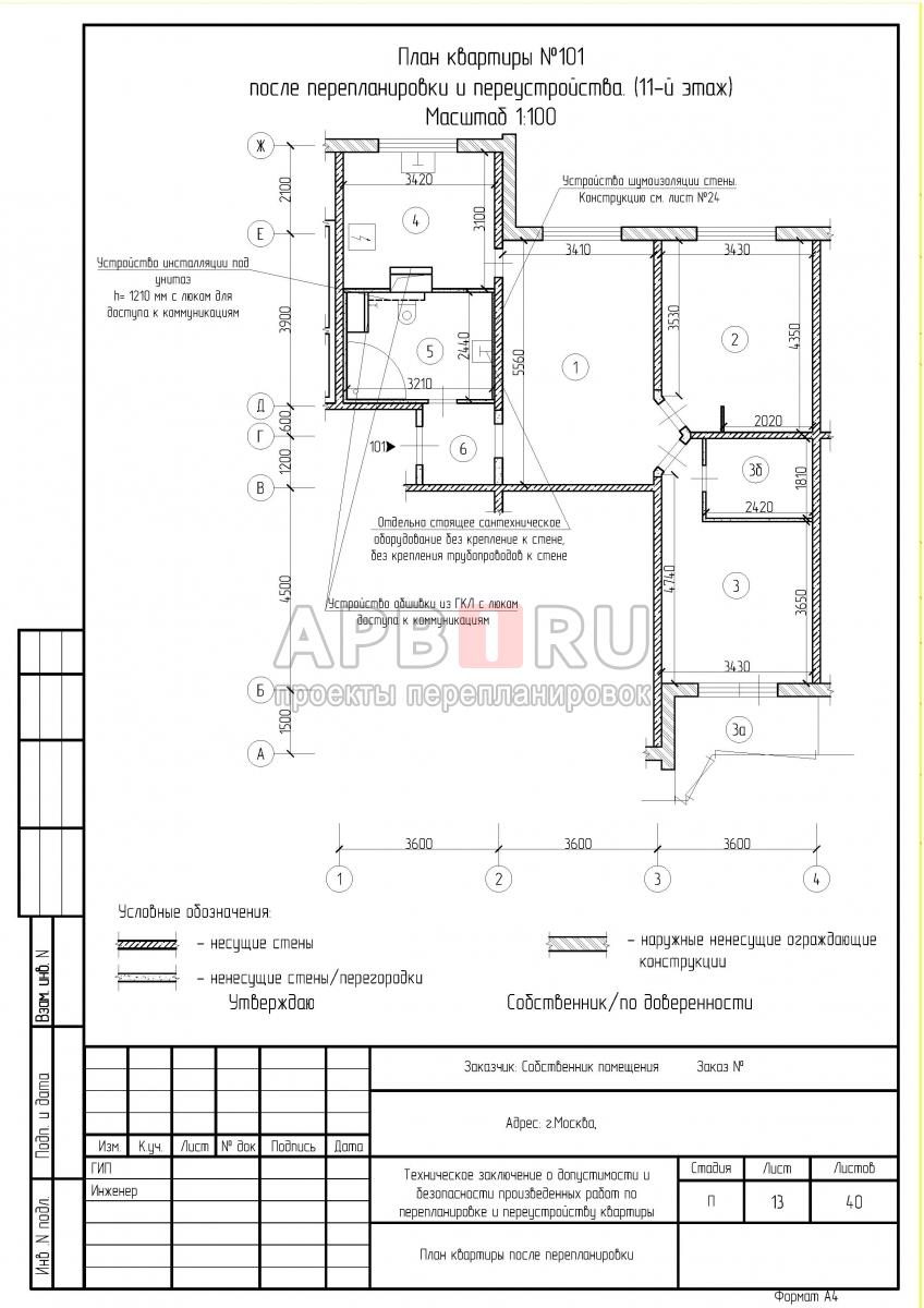 Техническое заключение о допустимости перепланировки 3 х комнатной квартиры серии П44