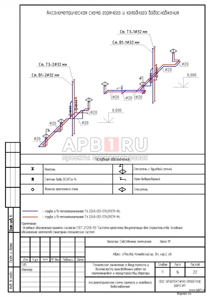 Аксонометрическая схема водоснабжения в ЖК Аэробус