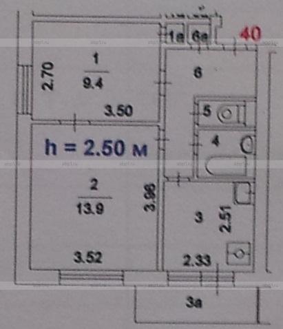 План БТИ 2-х комнатной квартиры в серии II-18