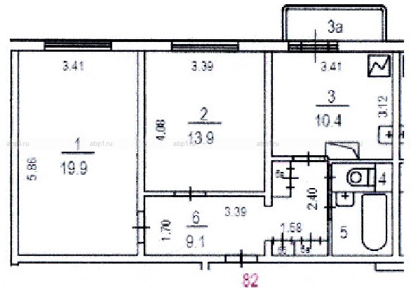 План БТИ двухкомнатной квартиры серии КОПЭ